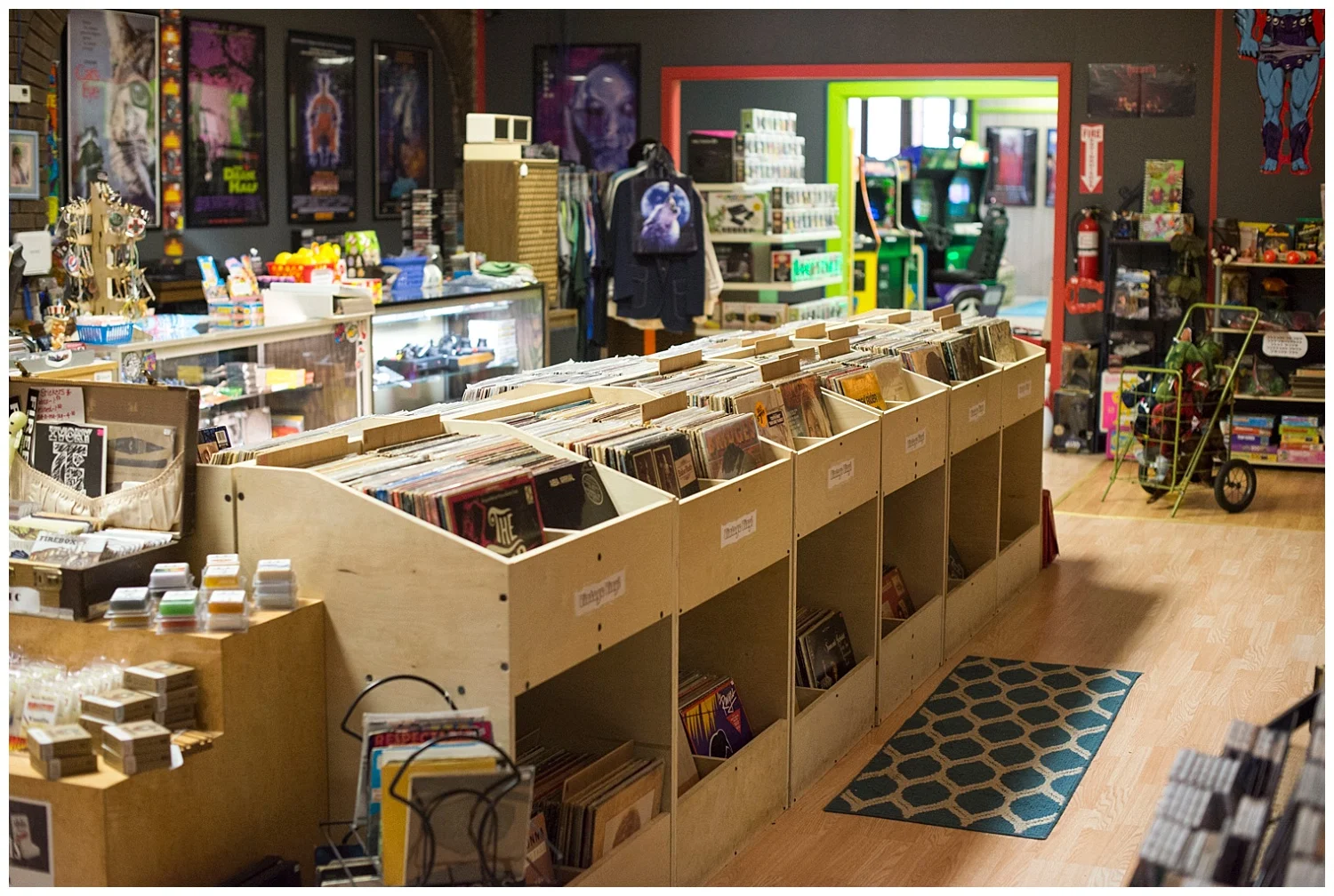 These bins all hold new and used records and for Record Store Day he'll have loads of new vinyl - it was the biggest vinyl order he's ever made in fact. Albums that are only released by record and music companies on National Record Store Day. It works like this: they send out a list of the available records only to independent record stores, he orders what he wants and it's a crap shoot what they'll actually send him. He doesn't know until he opens the box. With some of the labels they'll only release 1000 records. Kind of cool and exciting and it's the first time Effingham has been a part of it.