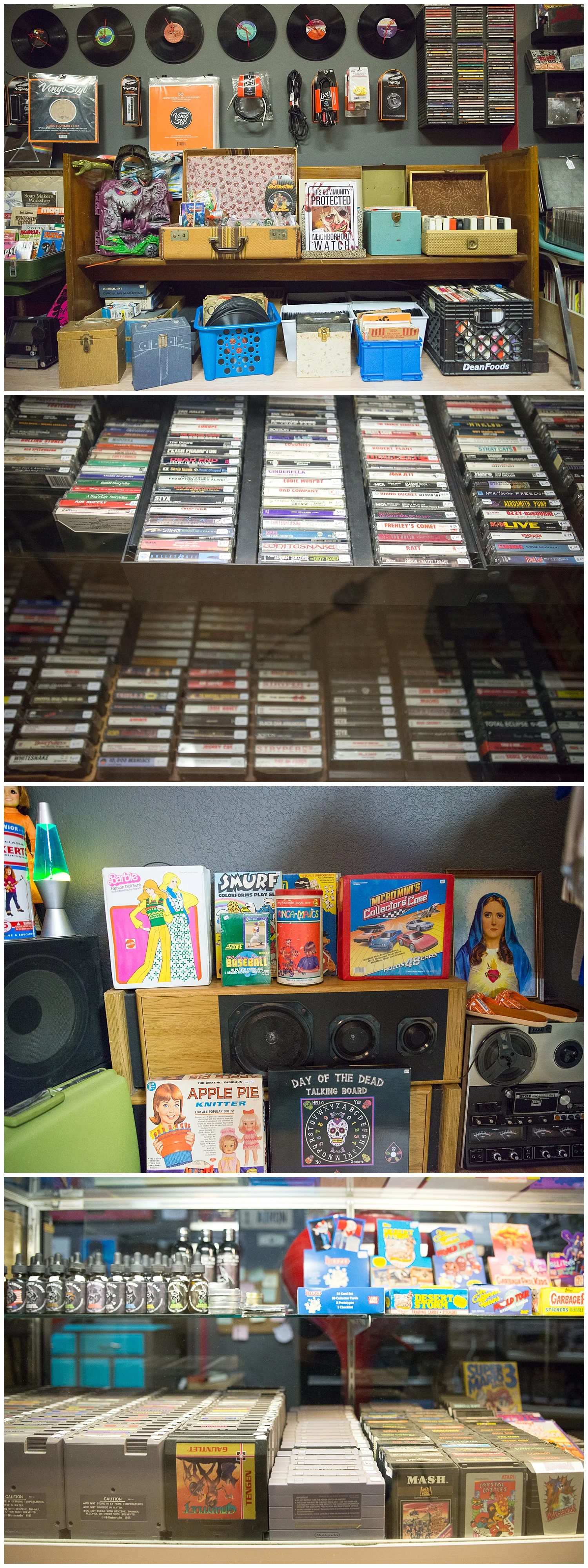 As you can see, he's got it all. Vintage video games, CDs, cassette tapes, electronics and gear.