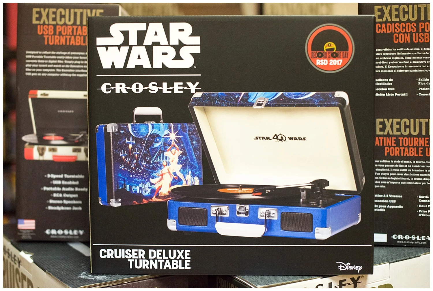 This is pretty exciting for all you Star Wars and vinyl fans. Might be a great gateway table for young people, too. Aaron can only start selling these Star Wars turntables on Record Store Day. So many rules, but so exciting! 