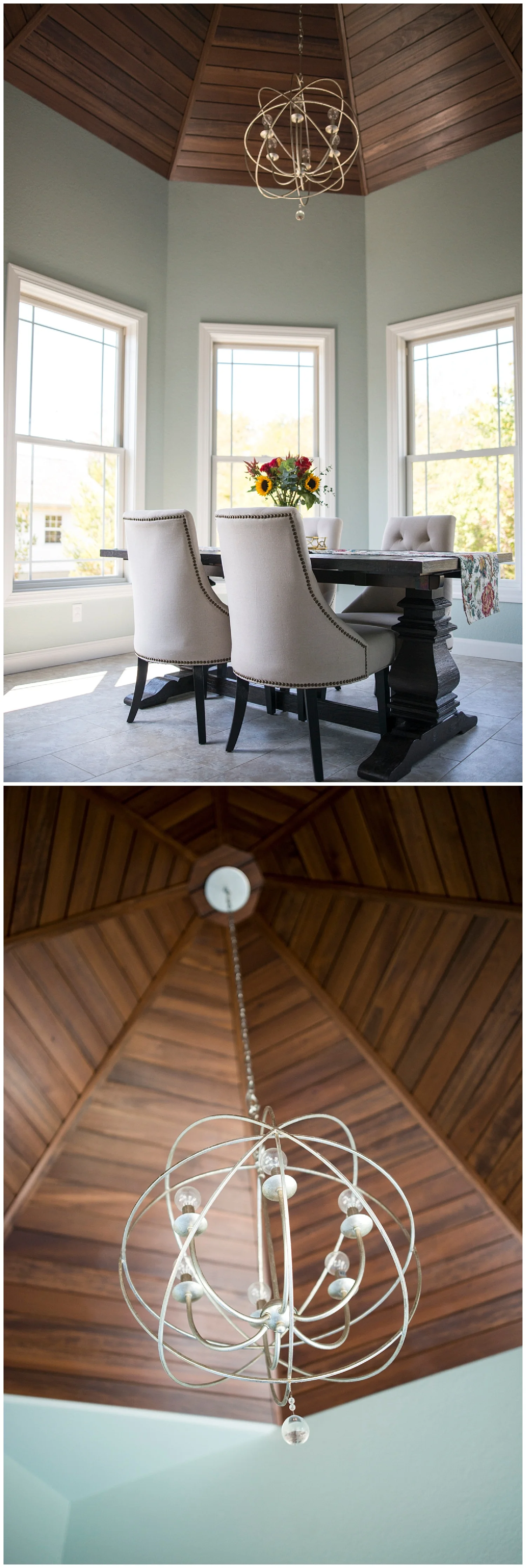 The dining room features gorgeous views no matter which way you look.