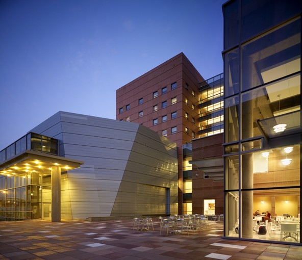 Outside the Colburn School at night