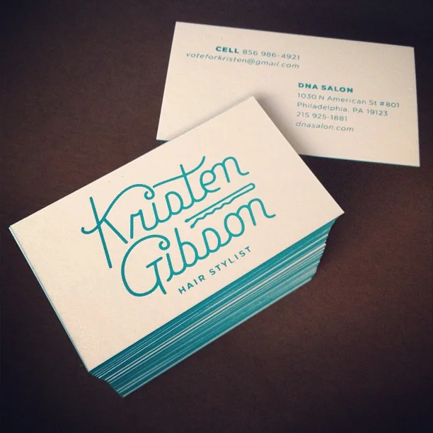 1/1 Screen Printed Business Card with matching edge painting. 140lb. French Pure White Paper.