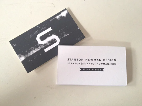 1/1 screen printed business cards. Partial flood printing to make each card look unique.