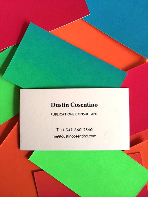  1/1 screen printed business cards. Two different split fountain color variations. 