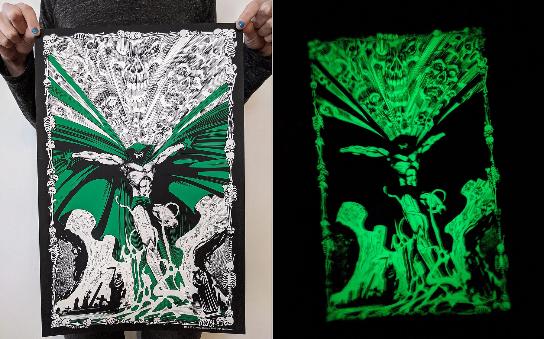 3 color screen printed poster with glow in the dark ink