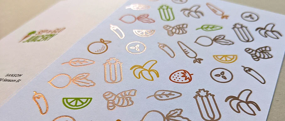 Full color digital + rose gold metallic foil greeting card.