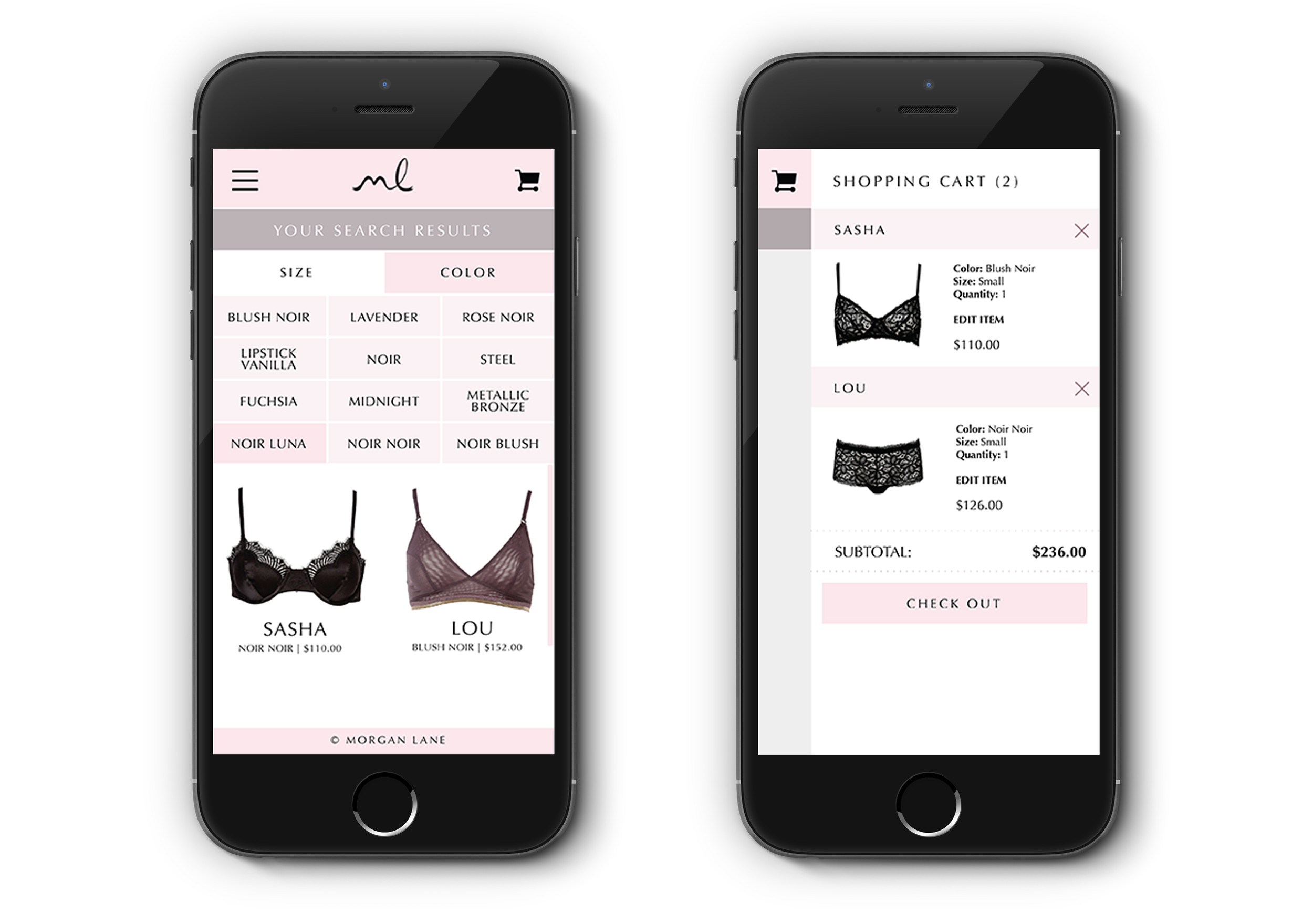 Filter options and shopping cart