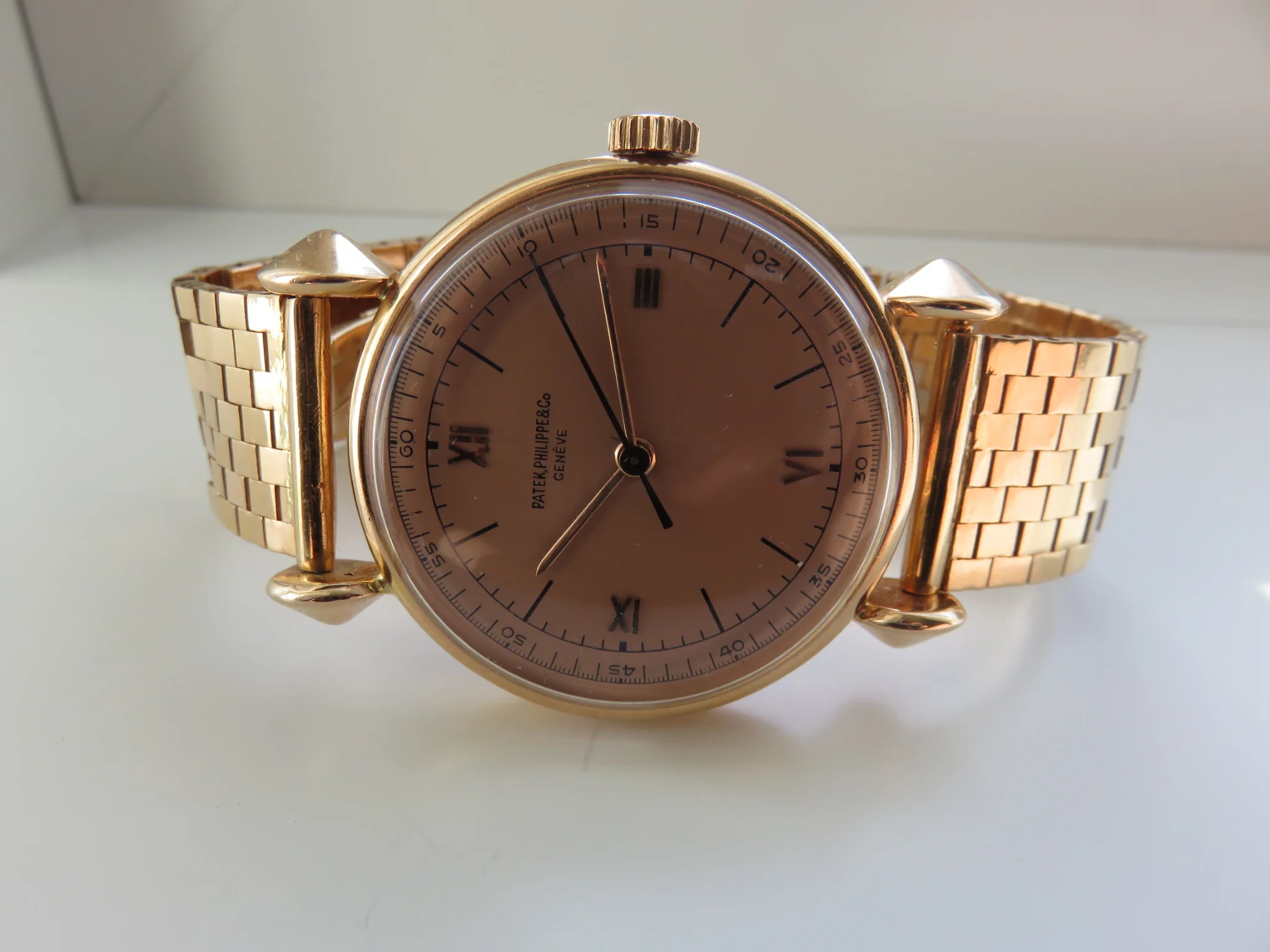 Patek Philippe Pink Gold Wristwatch on Brick Bracelet