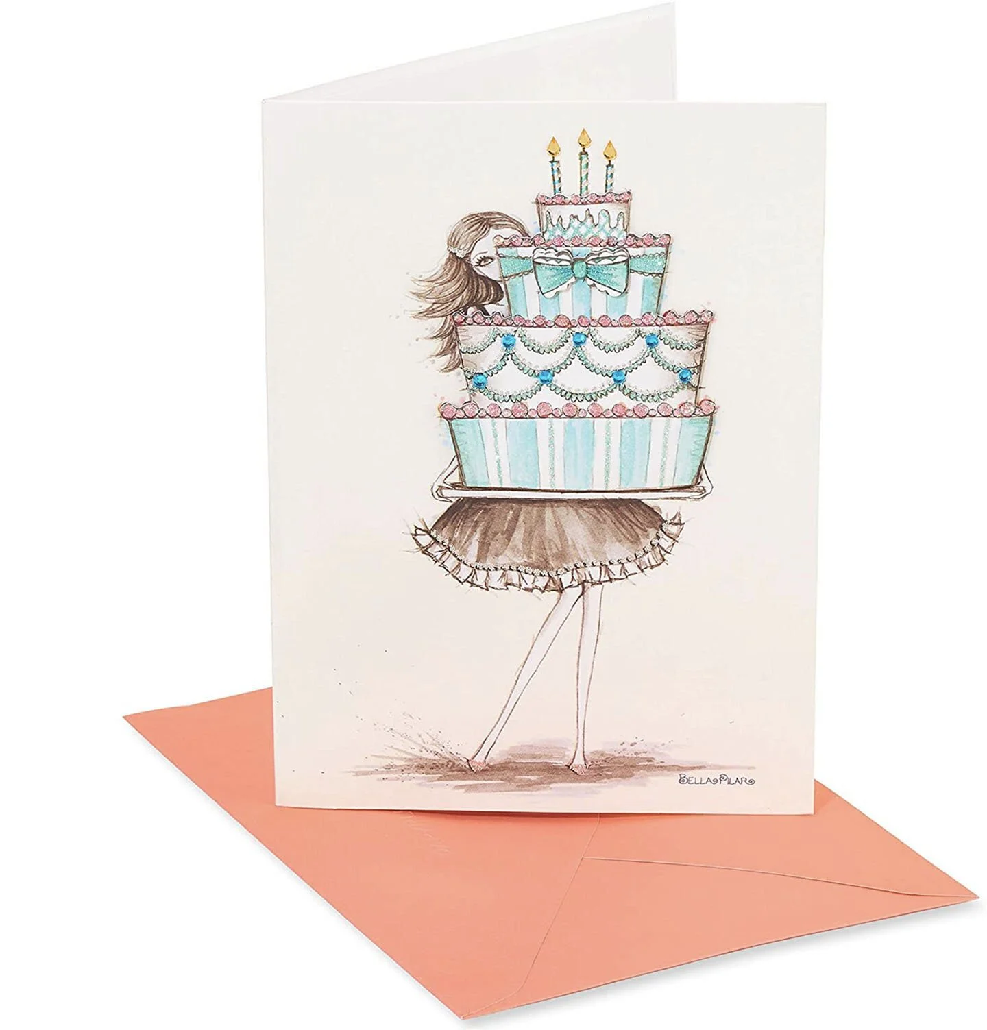 Papyrus Biglietto Di Auguri Compleanno Con Gatto Bianco E Fiori, Design Bella Pilar Con Dettagli In Lamina E Gemme, 12,7x17,8 Cm