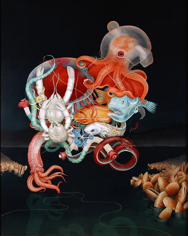 The Silent Dredge, (acrylic on maple panel 43''x 35'') Tiffany Bozic, 2008.