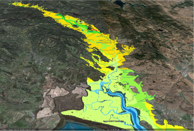 We explore different habitat types along the Napa River as they might have been in the 1850's, zooming in on Valley Oak savannas (yellow) digitized by SFEI.