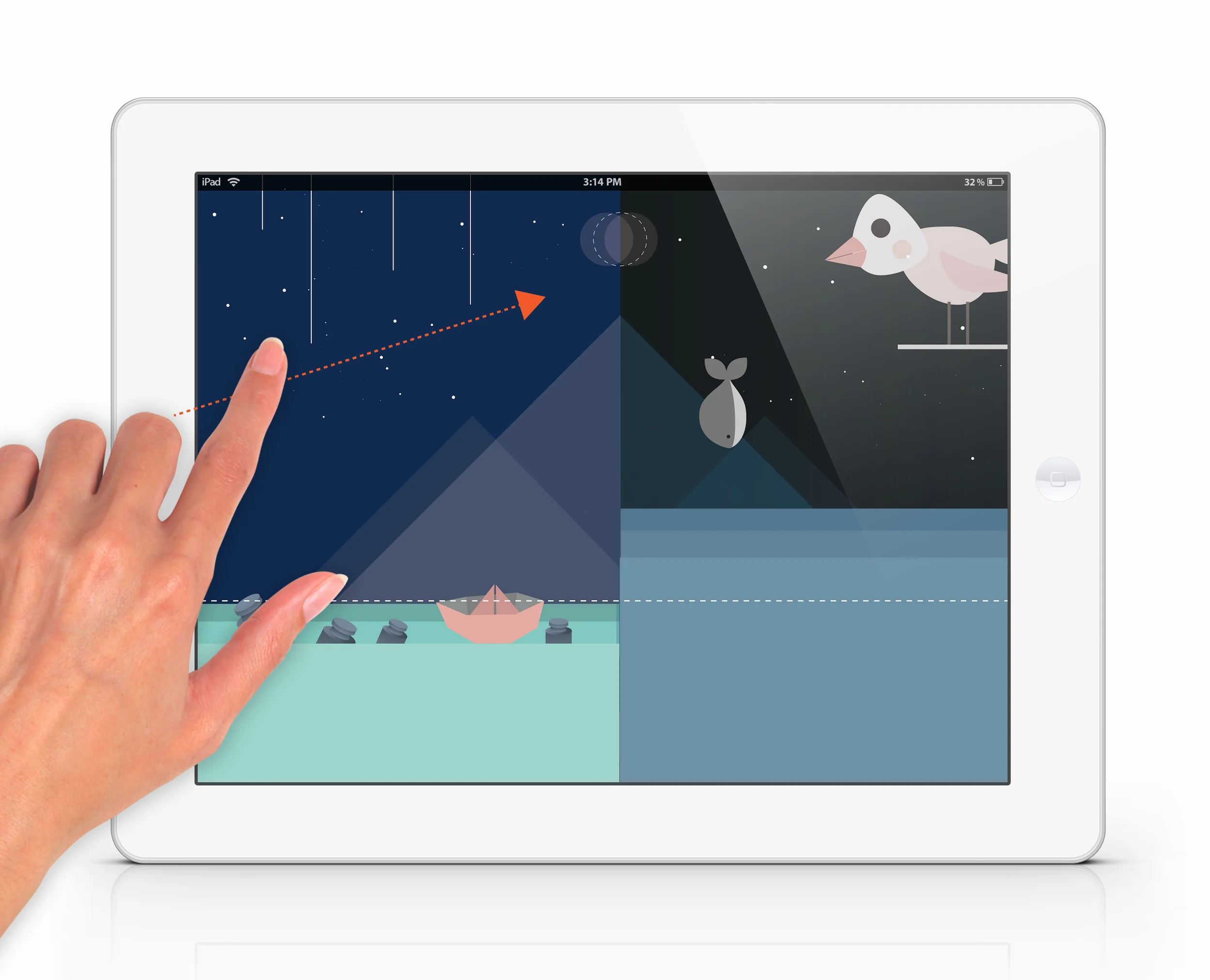 The user swipes through the ropes in order to cut all the Wrights to fall down and make water level to be balance.