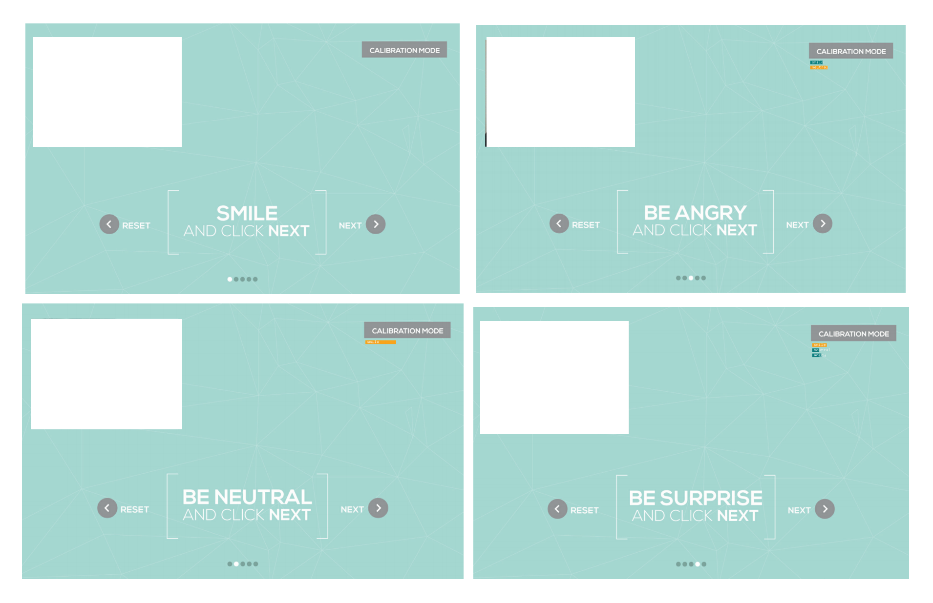 Customization screens for your facial expression.
