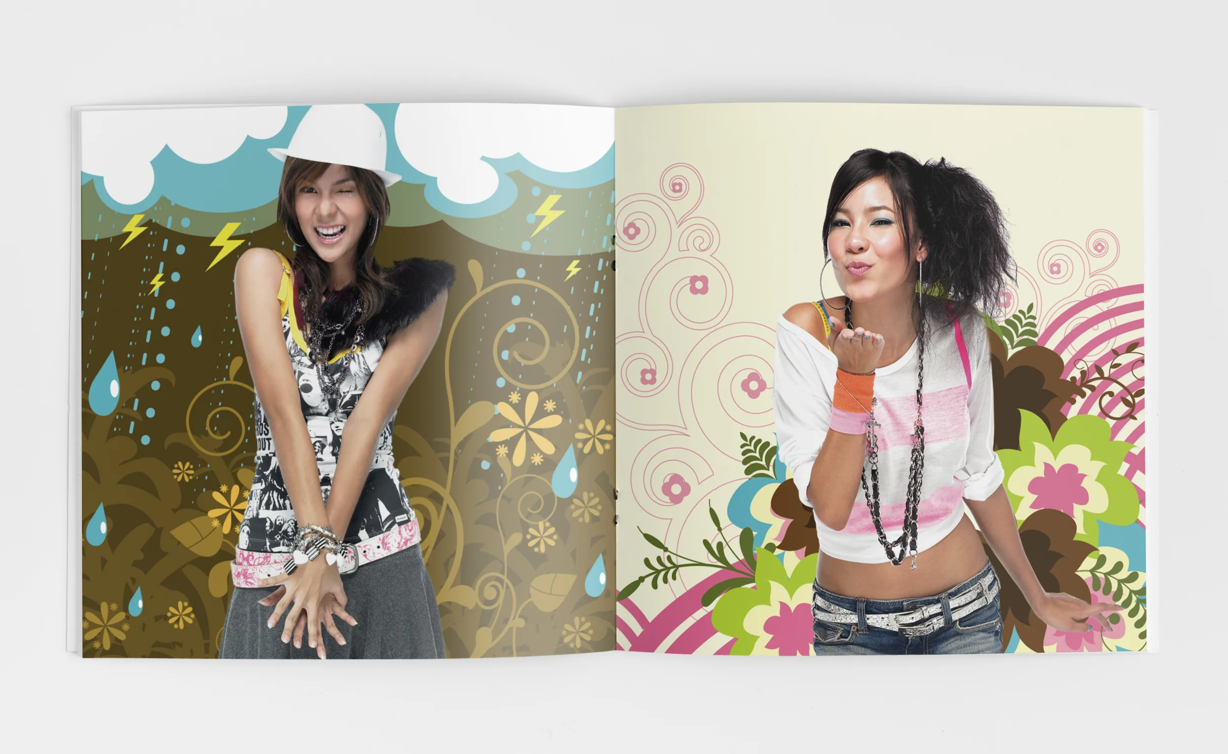 Illustrations + photos of Miss Teen Gang members.