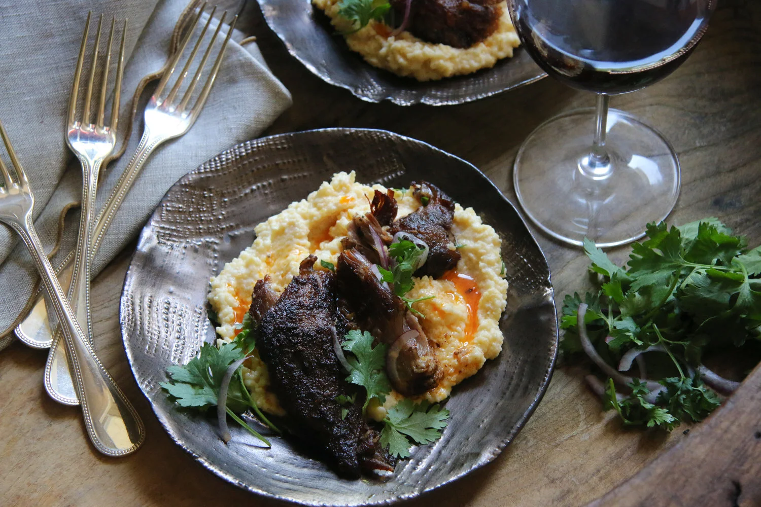 Garlic Studded Pork Roast with Creamy Grits