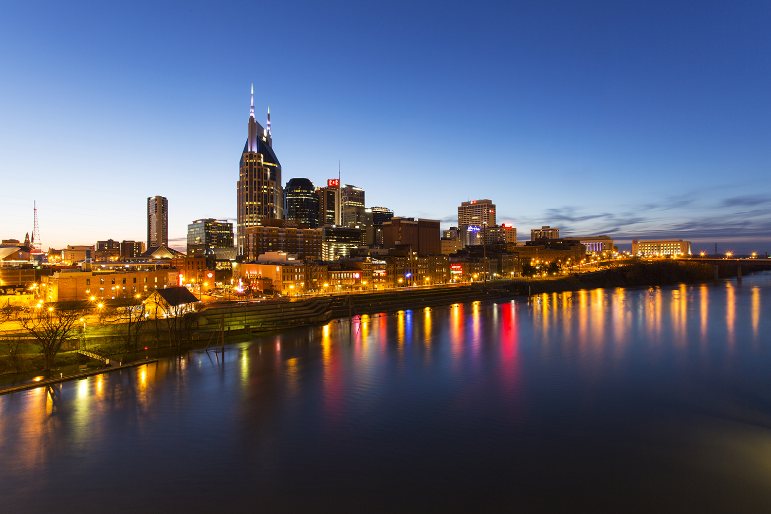 Downtown Nashville at sunset. 