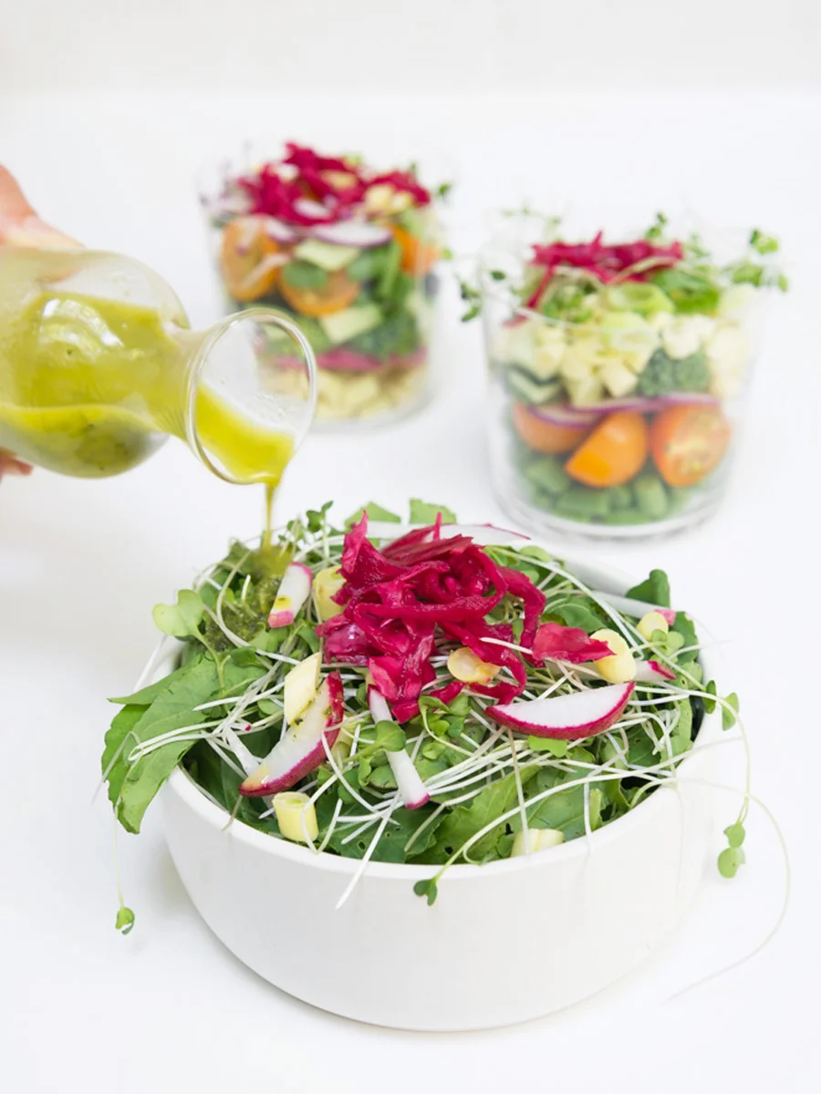 chopped salad with orange, mint + basil dressing