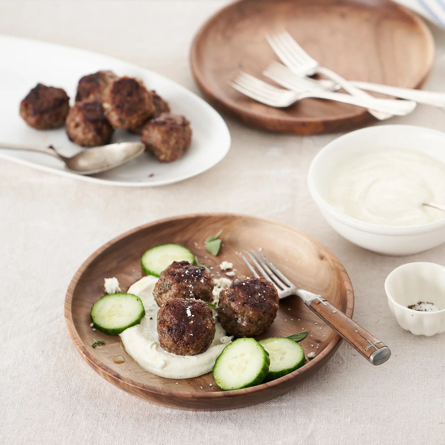 lamb meatballs with yogurt-feta sauce