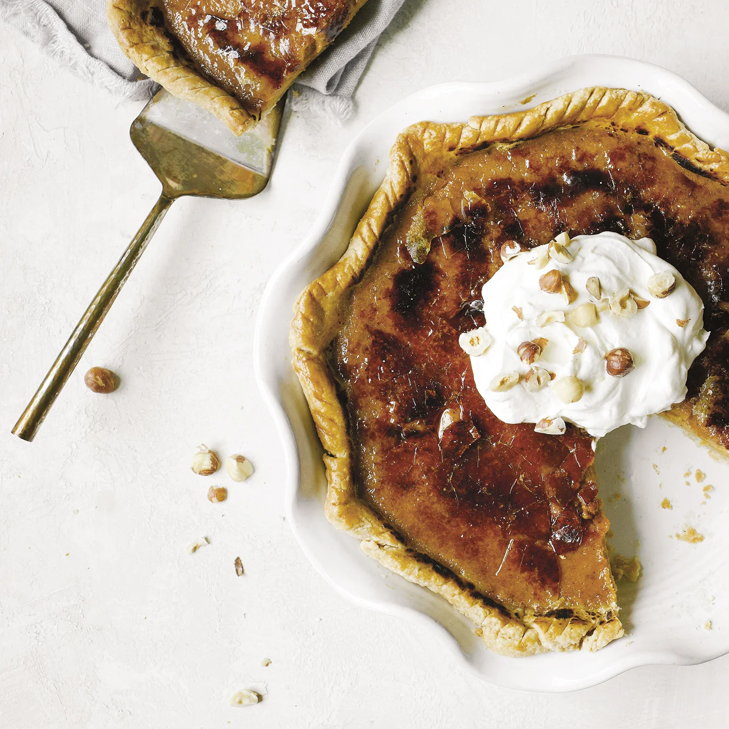 brûléed pumpkin pie with bourbon whipped cream