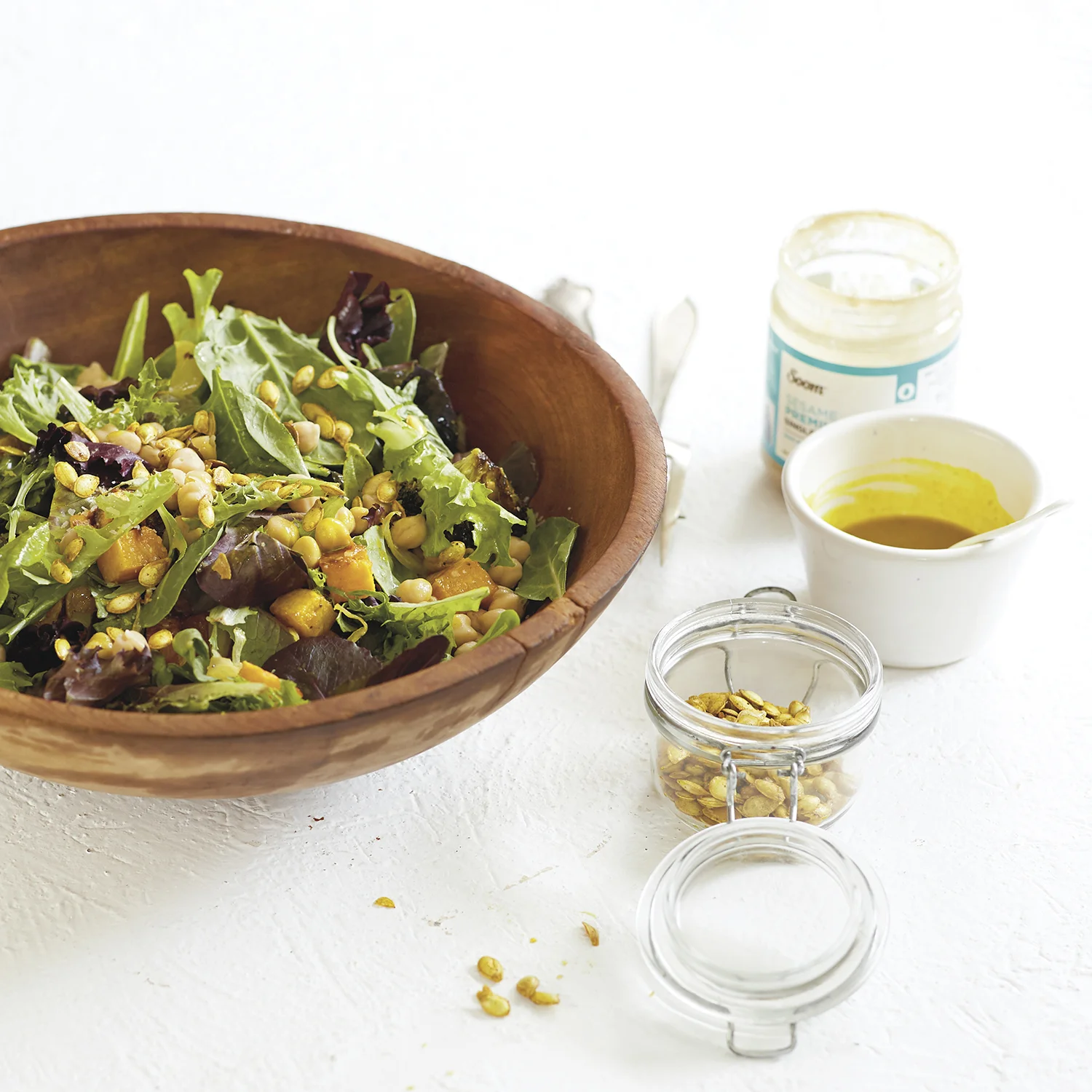roasted squash salad with turmeric squash seeds