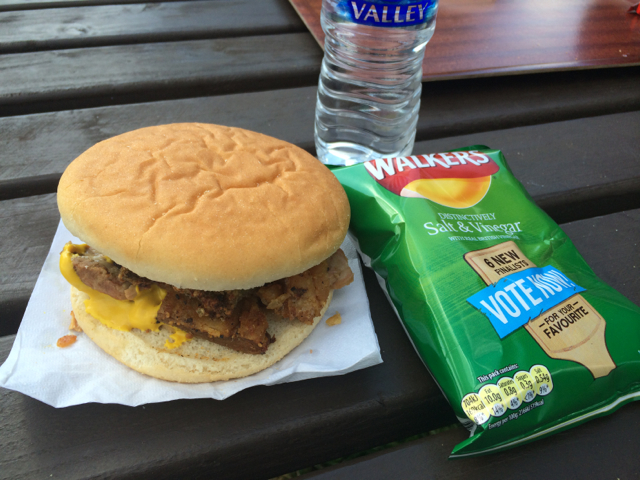 The Pork Roll at BirdFair offered at one of the smaller lunch stands away from the main food area--best sandwich there for non-vegetarians. And the British are brilliant--you have the option of adding extra "crackling" to your sandwich aka very crisply pork fat. 