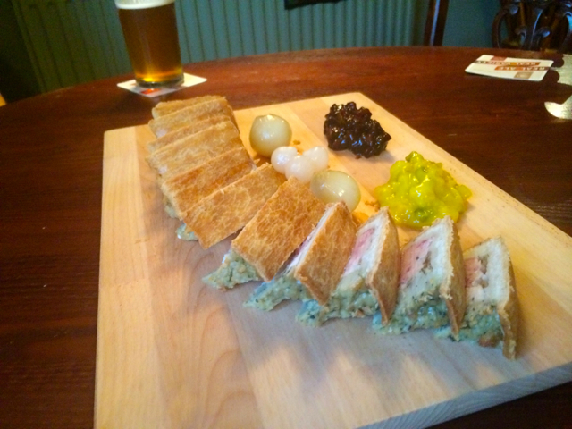 Huntsman's Pie with something called piccalilli and Branston pickle. 