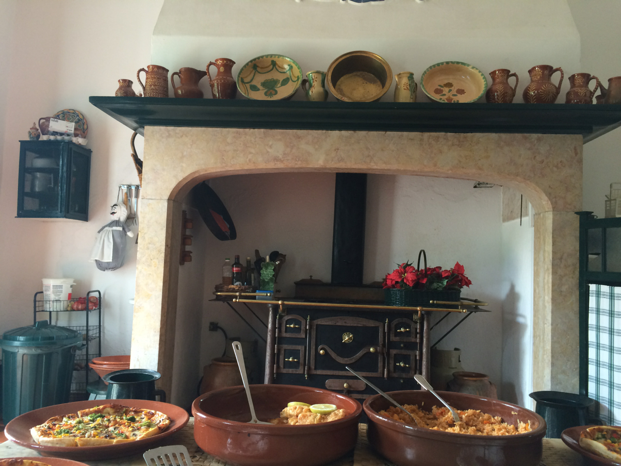 The kitchen where we had lunch during our meetings. The place we stayed in was built in the 16th century and the family still lives in part of the villa. The family still cooks with the stove. This day, our meal was catered and was vegetarian pizza, fresh and lightly battered fish and tomato rice--so tasty. 