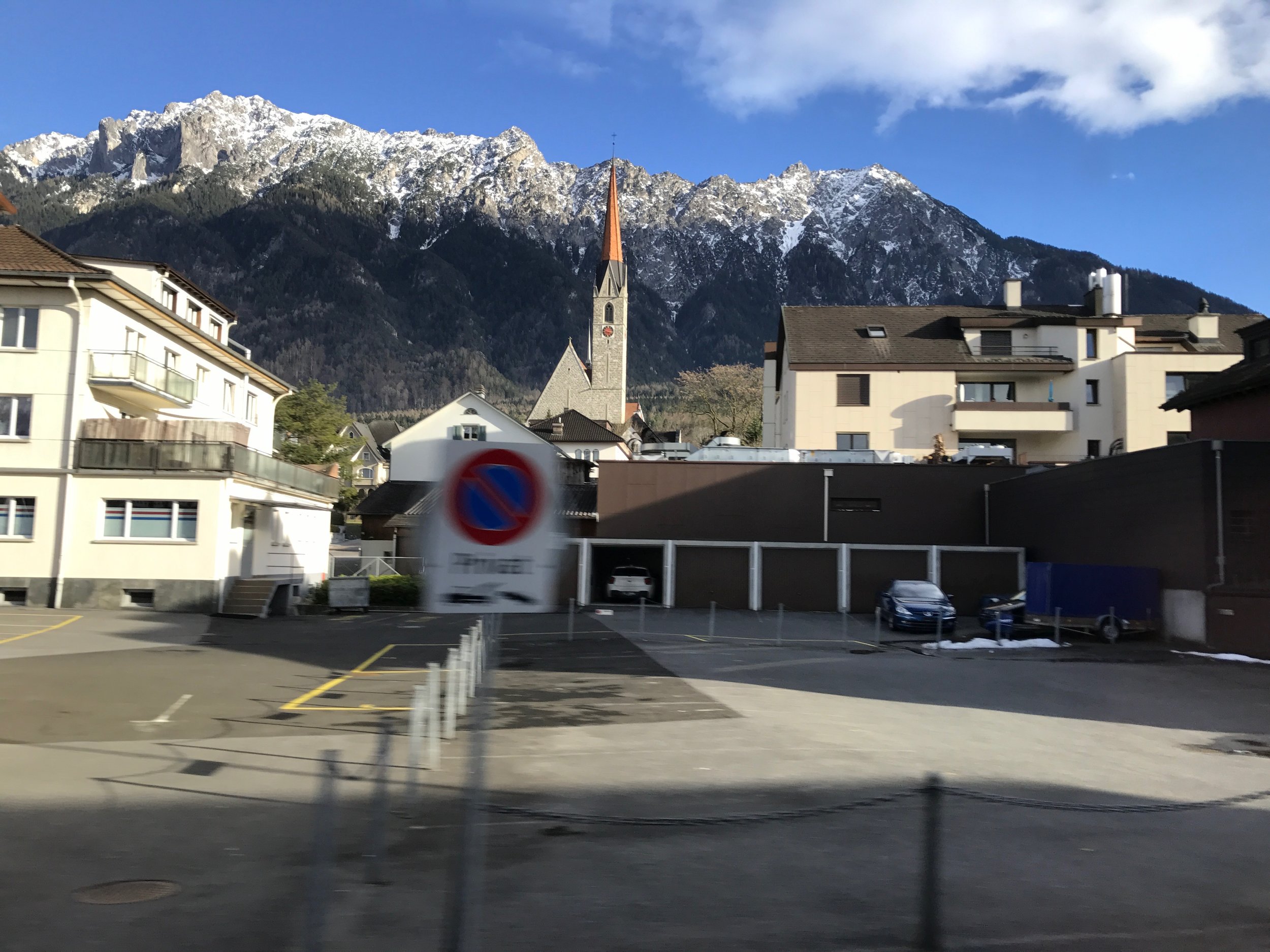 Our driver whisks us through Schaan, largest municipality of Liechtenstein. 