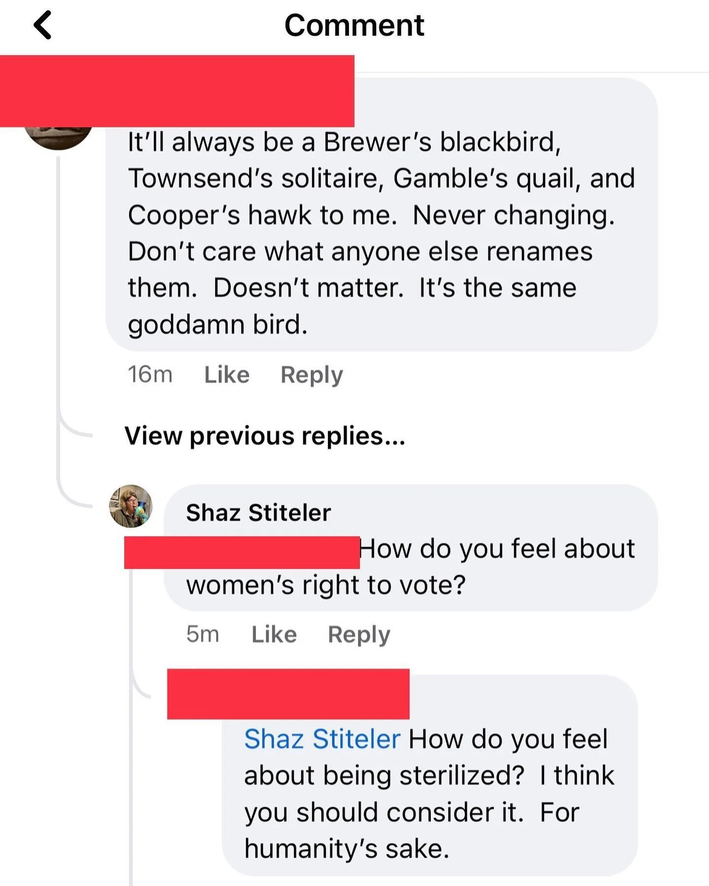 Someone is trying to stand their ground about common name changes for birds and it escalates to this? #birdnamesforbirds