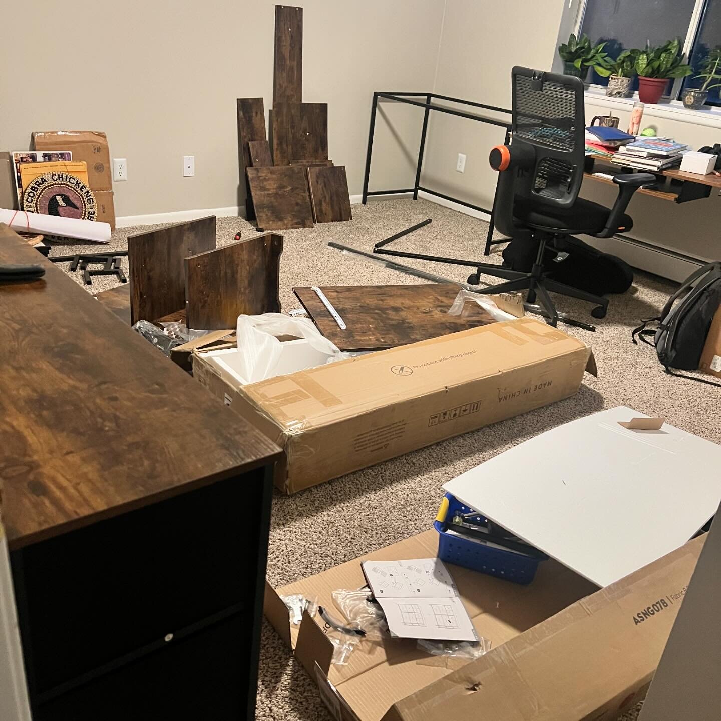 From chaos comes order? It was far cheaper for me to leave all of my stuff behind, except for my books, artwork, bike, and car. And start over with new furniture in Minnesota. But I forgot how much work putting furniture together can be thank goodnes