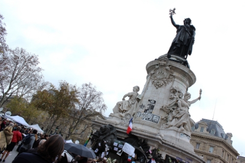 The center of memorials and media at the Place de la Republique