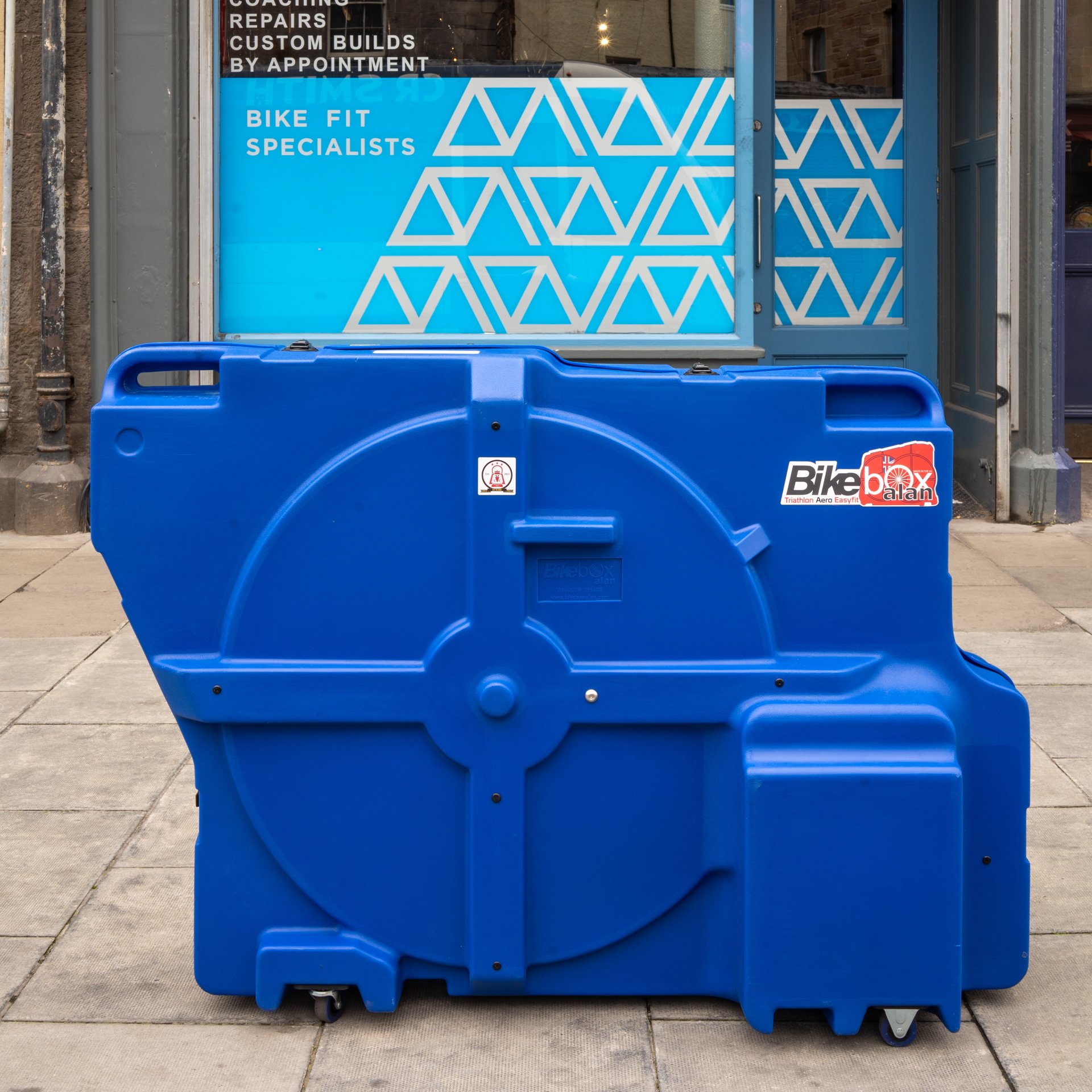 Blue bike box ready for hire