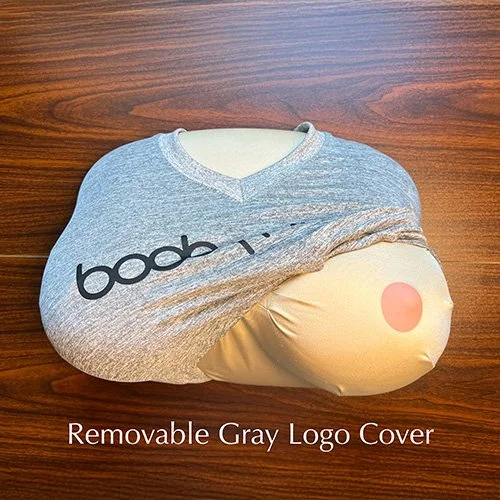 The Booby Pillow with Gray V-neck T-shirt Cover over Nude Base