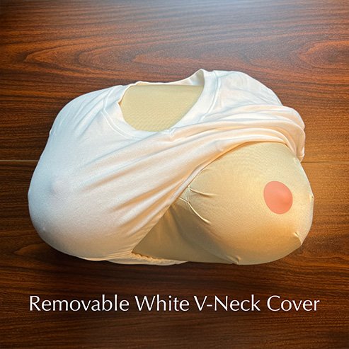 The Booby Pillow with White V-neck T-shirt Cover over Nude Base