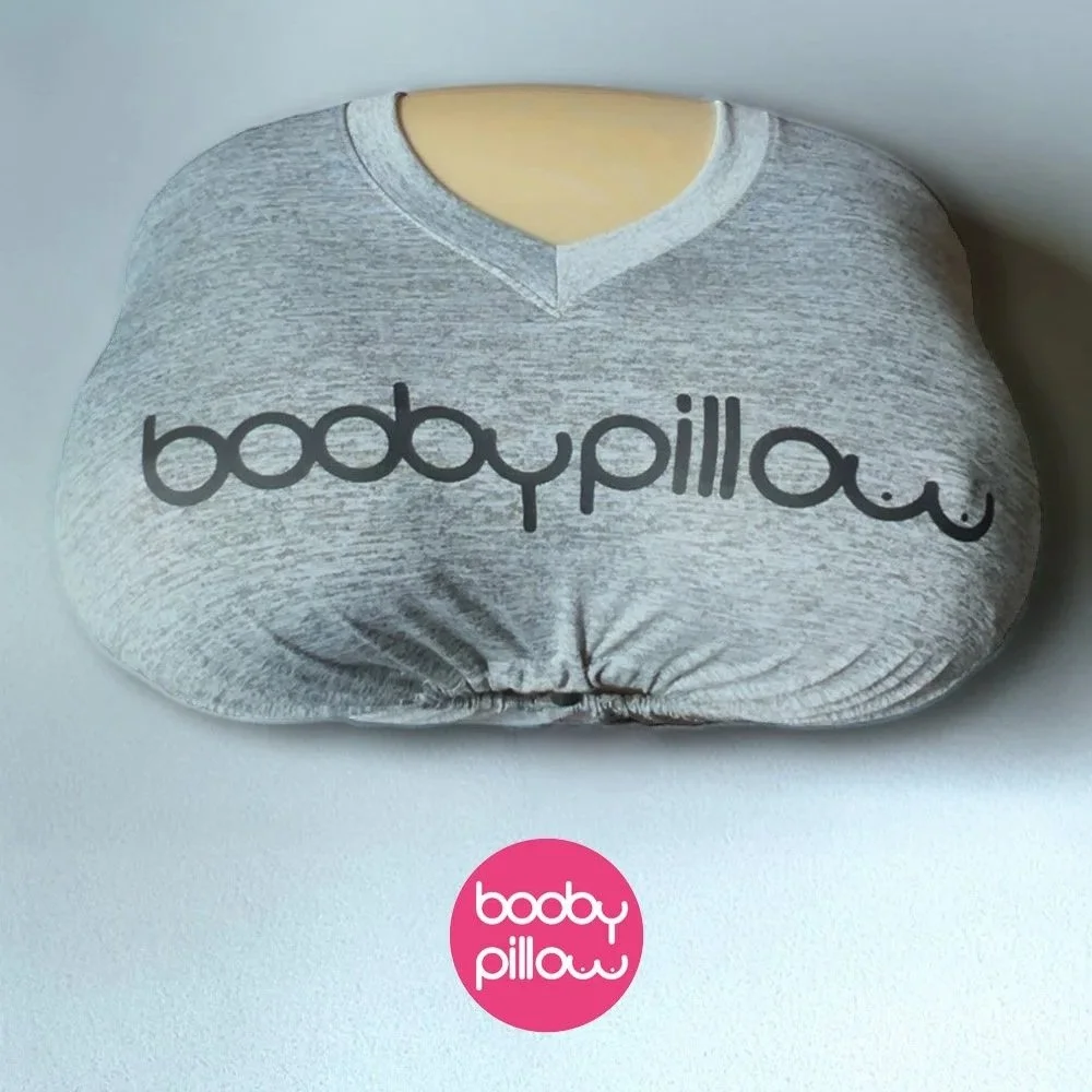 The Booby Pillow wearing Gray Logo T-shirt Cover