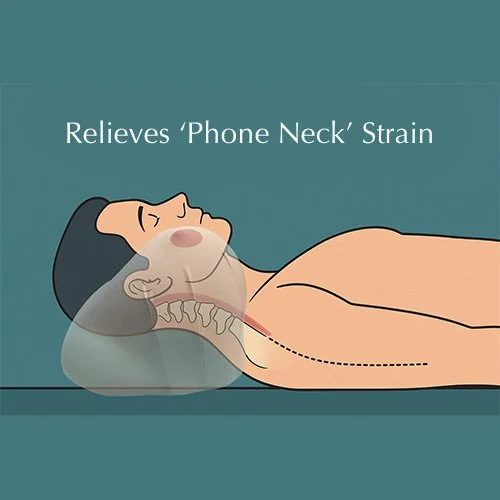 The Booby Pillow helps release neck tension from phone and computer use.