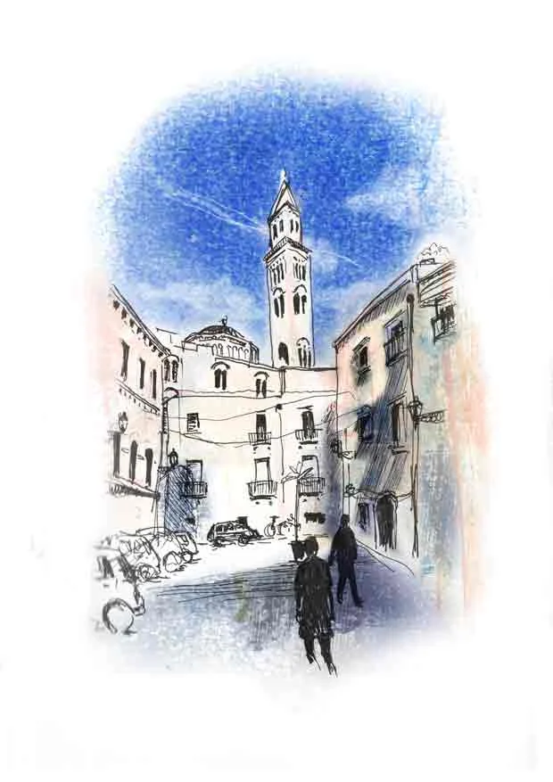 A Walk Through Bari Old Town | Ink drawing and monoprinting