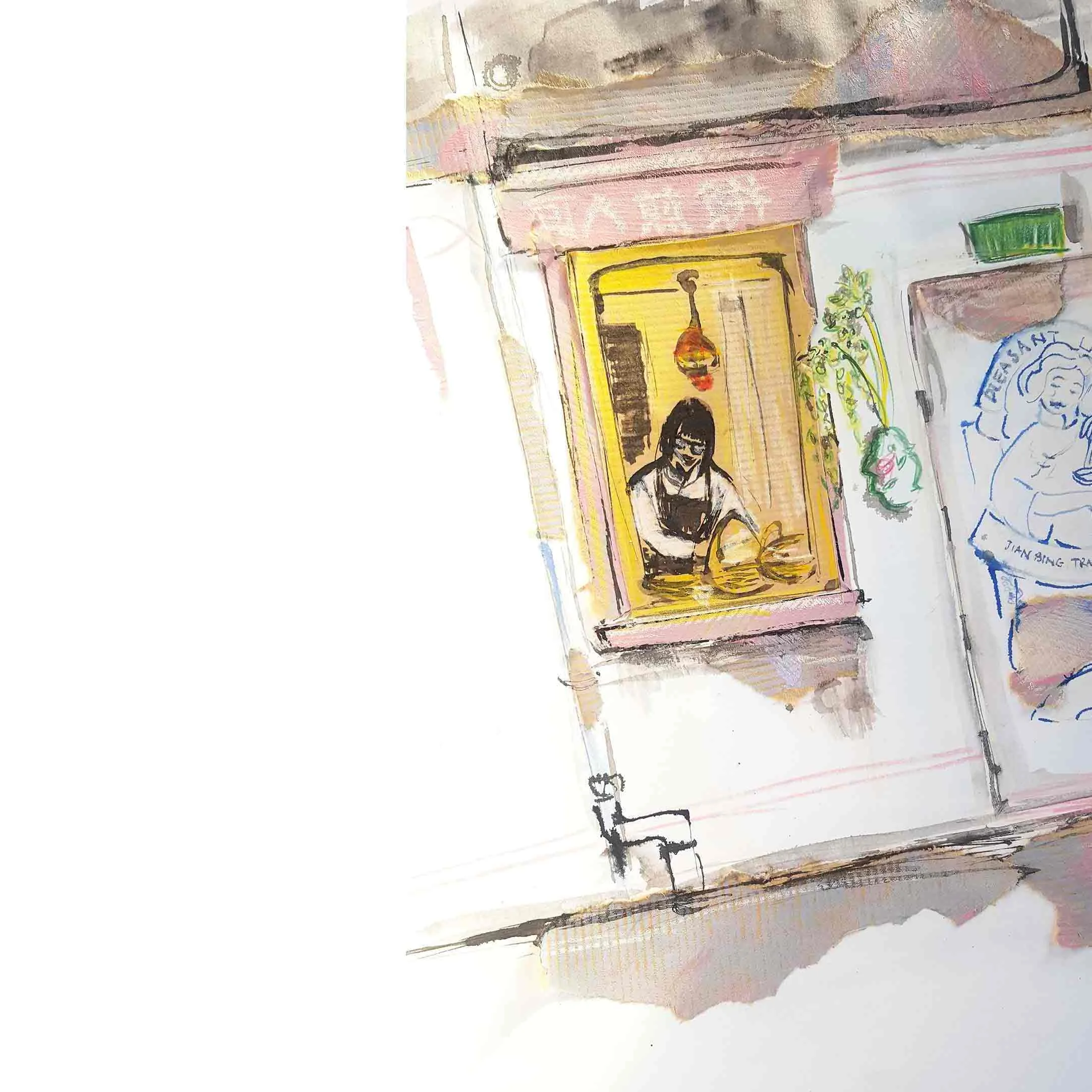 Soho Pancake Window | Gouache and ink drawing