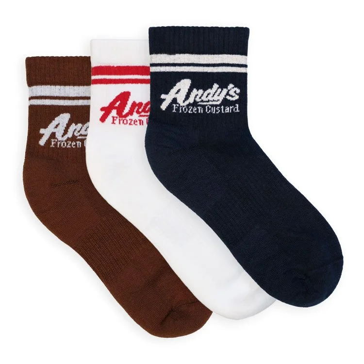 Andy’s Frozen Custard Chocolate White Navy Athletic Crew Socks