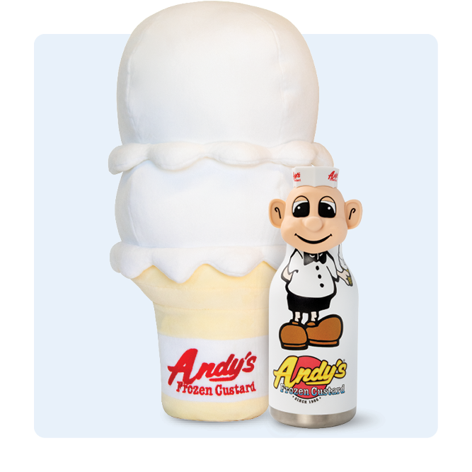 Andy's plush cone and water bottle