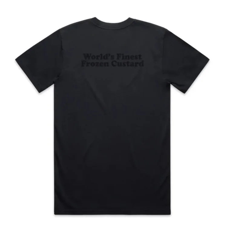 andys frozen custard script logo black tshirt back.