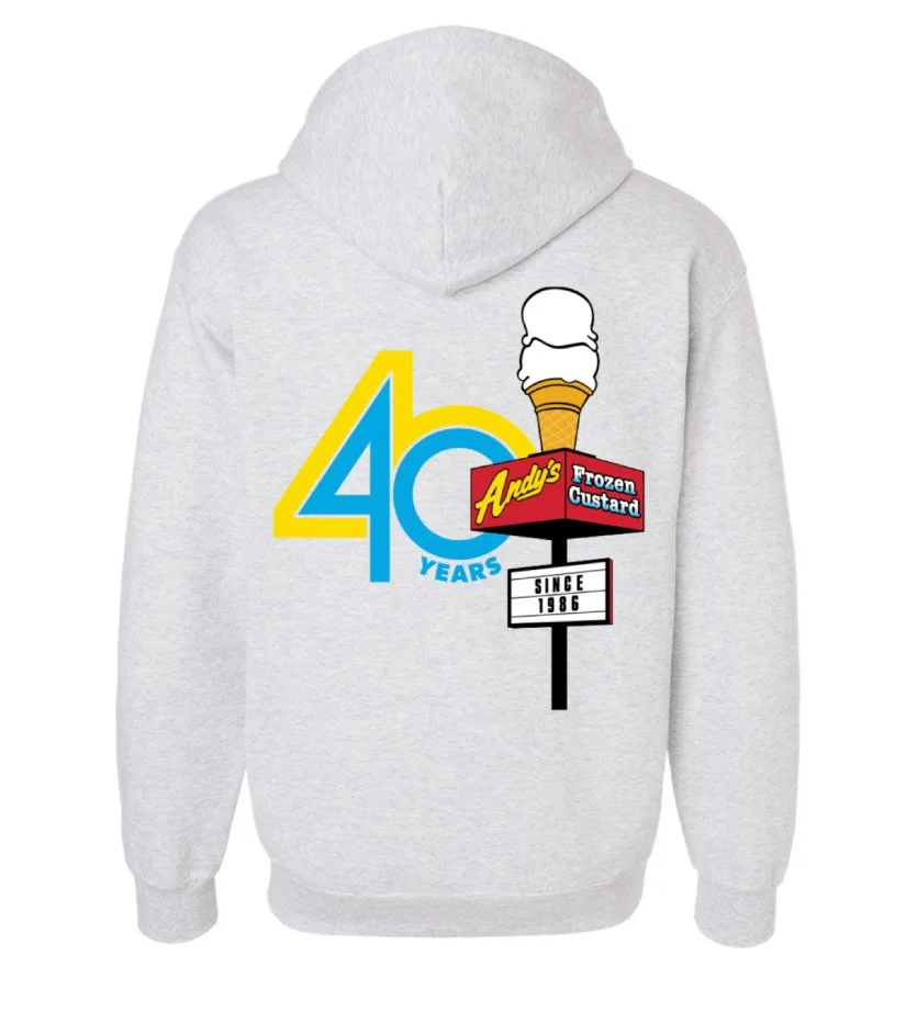 Andys Frozen Custard 40th Anniversary Zip Hoodie Back