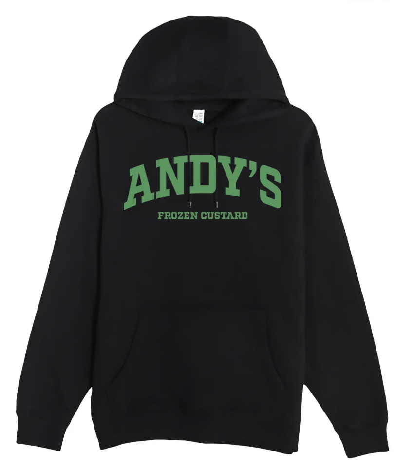 andys frozen custard black block letters hoodie