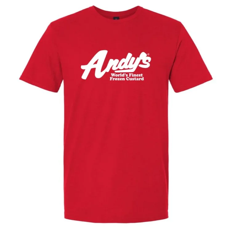 Andys Frozen Custard Distressed Script Red T-Shirt Front