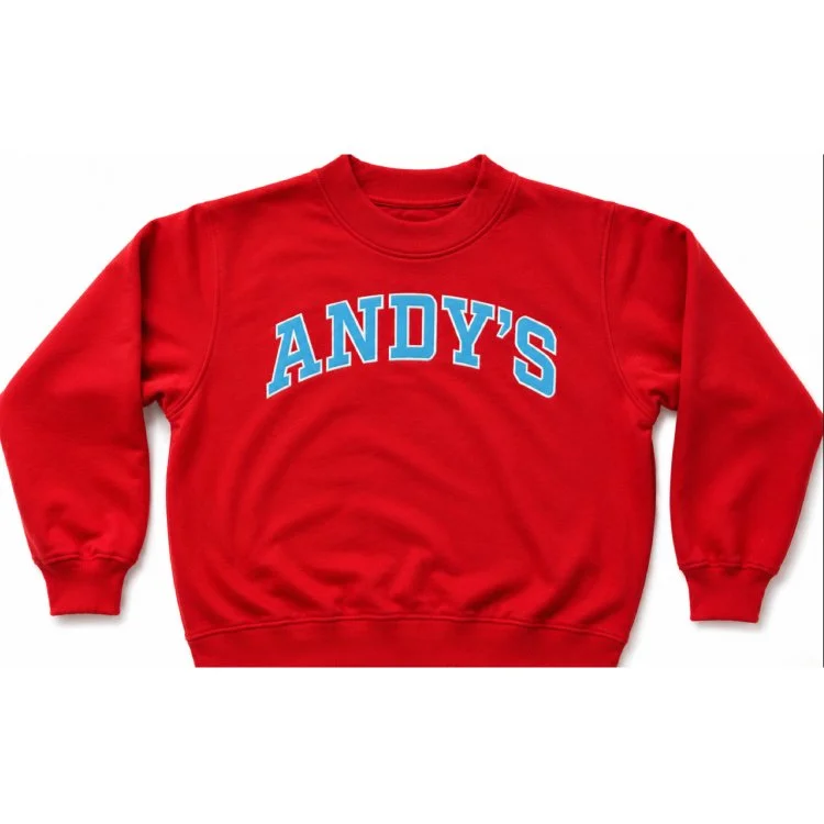 andys frozen custard red mockneck sweatshirt