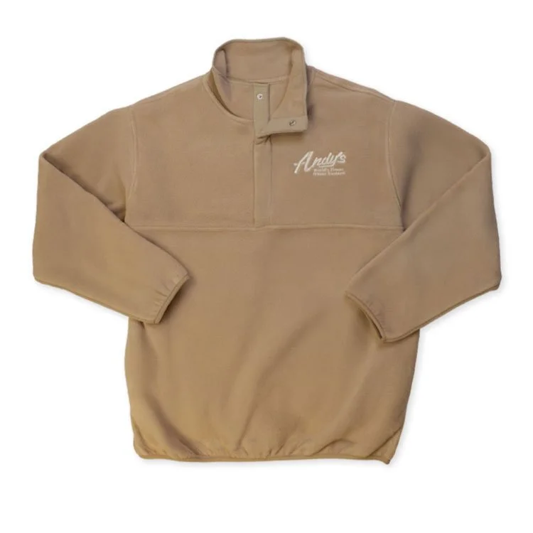 andys frozen custard script logo fleece pullover sand