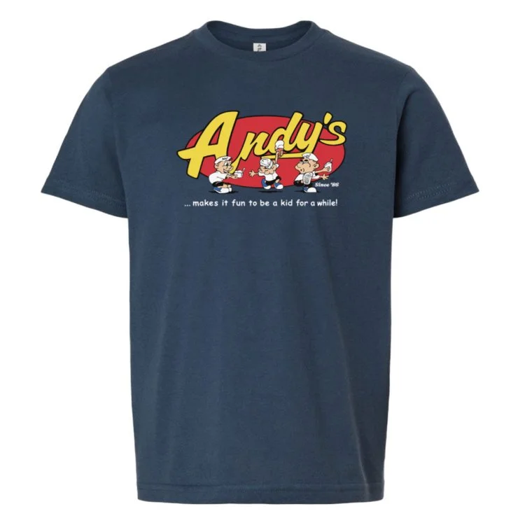 Andys Frozen Custard Dancing Hugh Youth Navy T-Shirt