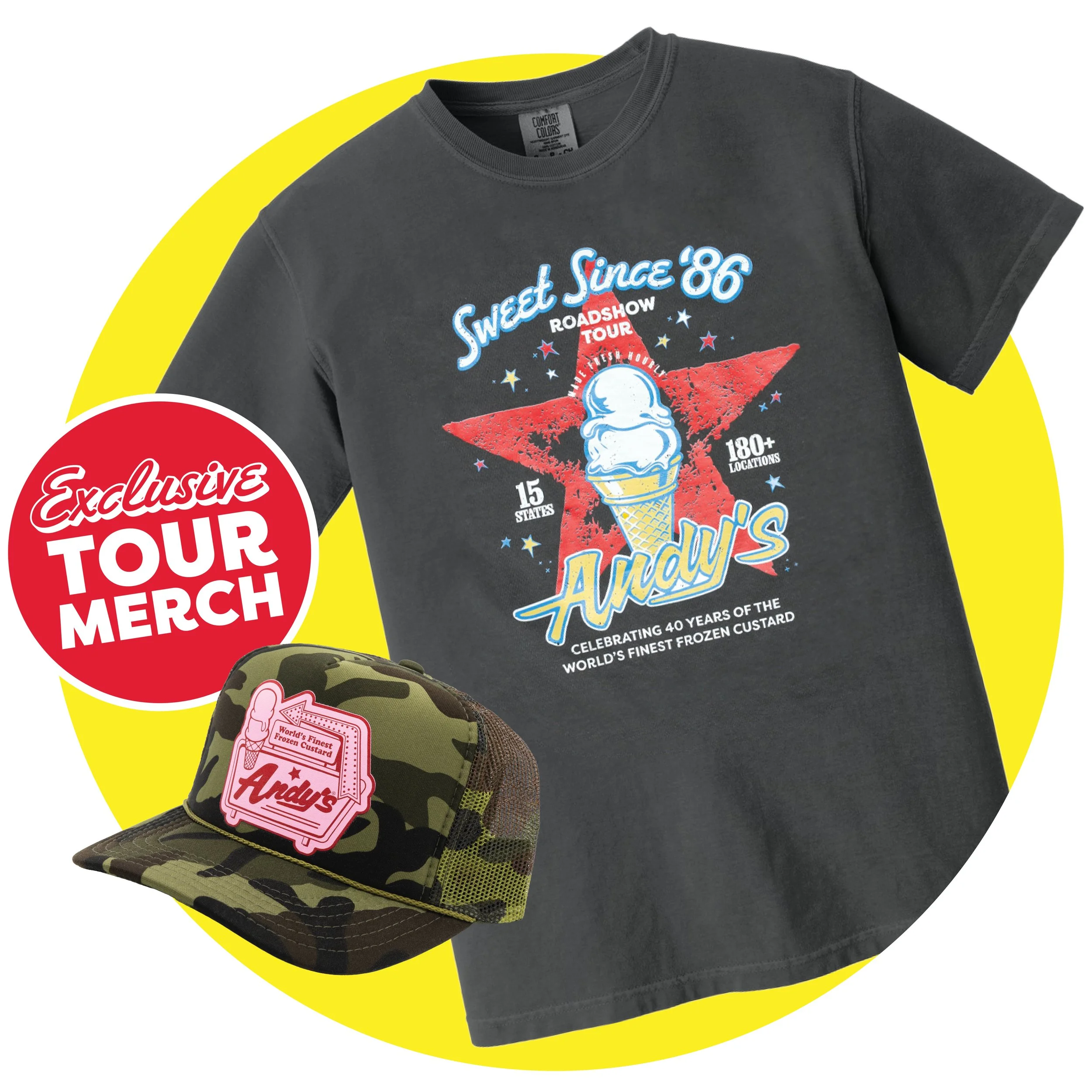 exclusive tour merch tshirt and hat