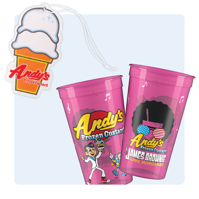 Andy's car freshener and pink cup