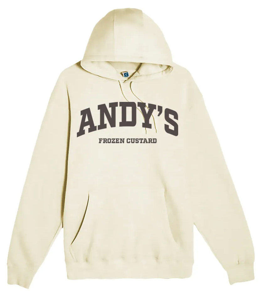 andys frozen custard cream block letters hoodie